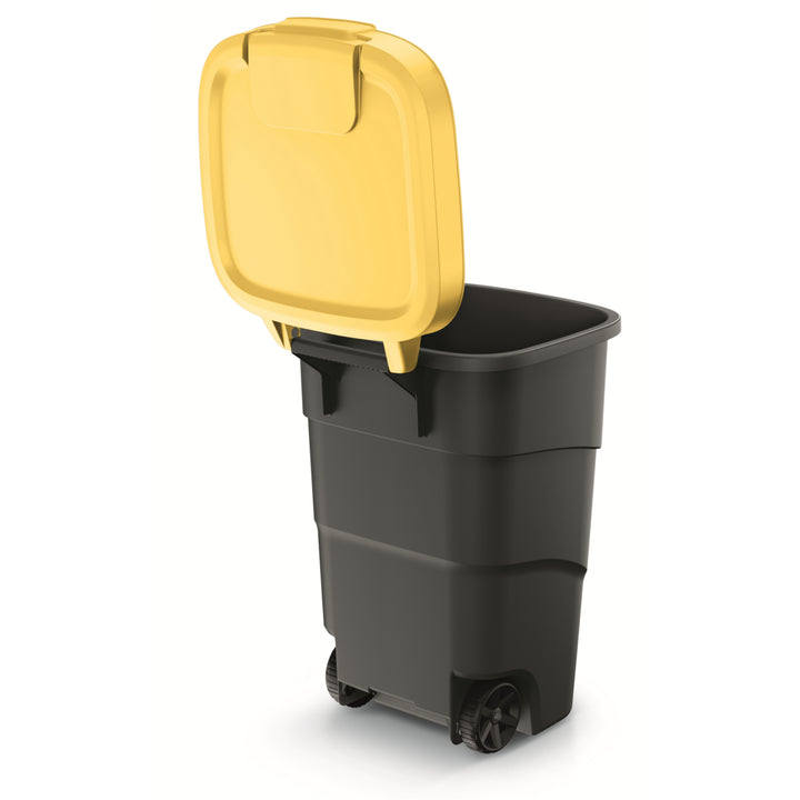 Cos de gunoi Wheeler Prosperplast, 95 L, cu roti, negru-galben
