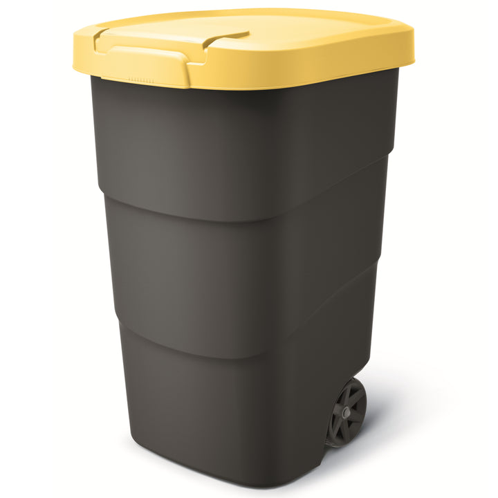 Cos de gunoi Wheeler Prosperplast, 95 L, cu roti, negru-galben