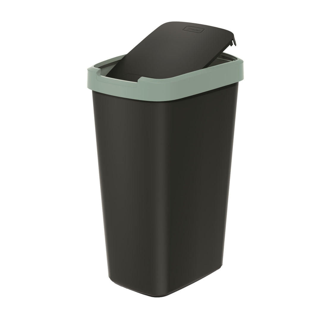 Cos de gunoi COMPACTA Q, cu clapeta, negru- verde deschis, 45l