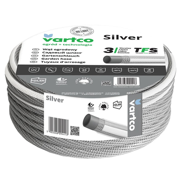 Furtun de grădină Vartco Silver TFS, 3 straturi, 3/4", 50m, gri - alb