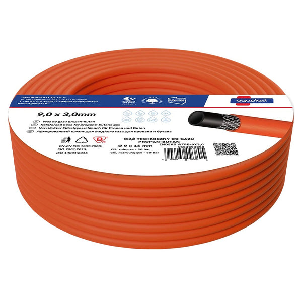 Furtun gaz GPL, 9 x3mm, 25m, PVC, flexibil, portocaliu