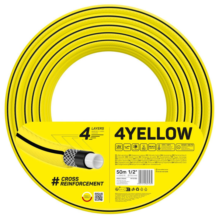 Furtun de grădină Cellfast 4Yellow, 4 straturi, 1/2", 50 m, galben