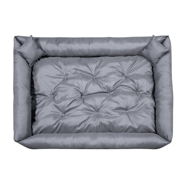 Pat pentru caini si pisici, din microfibra, 75 x 65 cm, gri inchis, 2 perne incluse