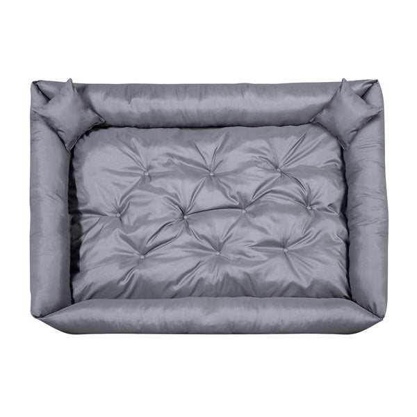 Pat pentru caini si pisici, din microfibra, 115 x 95 cm, gri inchis, 2 perne incluse