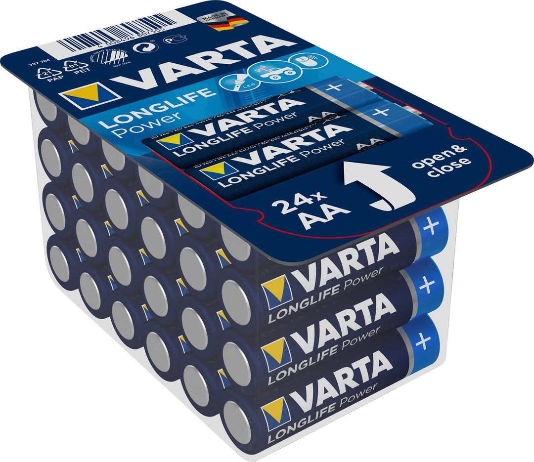 Set de baterii alcaline Varta Longlife Power, 24x R-03 LR3 AAA + 24x R-06 LR6 AA