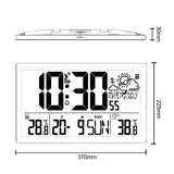 Ceas digital de perete cu senzor de exterior, ceas DCF, 37x22,5 cm Ceas mare de perete, alarmă cu funcție de amânare, afișaj LCD, temperatură interioară și exterioară, prognoză meteo