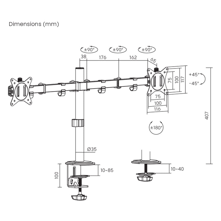 Suport de birou MC-754N, pentru 2 monitoare,17-32", 2 x 9kg