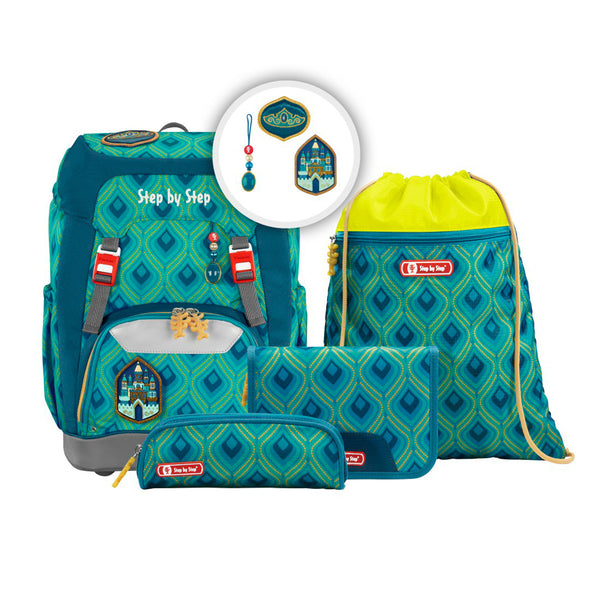 Set ghiozdan cu 4 accesorii Step by Step Magic Castle, 28 x 41 x 20 cm, 22 L, verde
