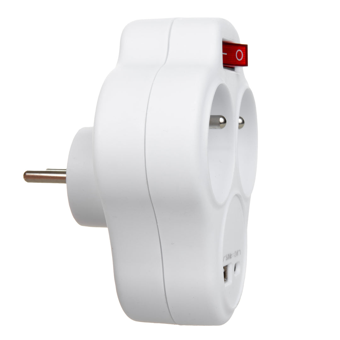 Priză de curent Maclean, splitter cu 2 prize și USB A/C 2,4A, tip E, 2x16A, MCE336 E