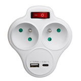 Priză electrică Maclean, prelungitor cu 2 prize și USB A/C 2,4 A, tip E, 2x16 A, MCE336 E