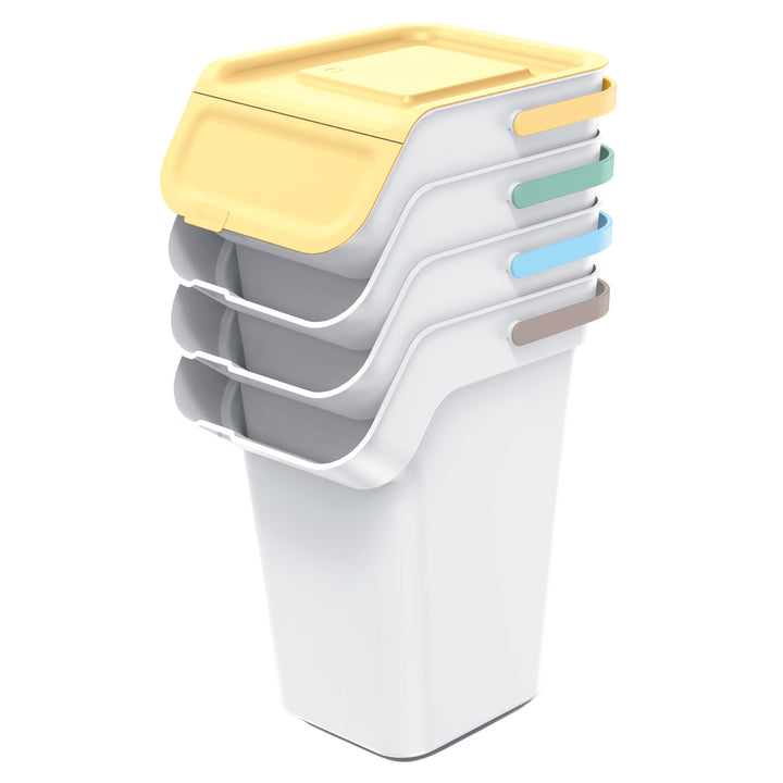Set 3 cosuri pentru colectare selectiva Prosperplast Kaddi Q, 36 x 28 x 35 cm, 25L, gri dechis
