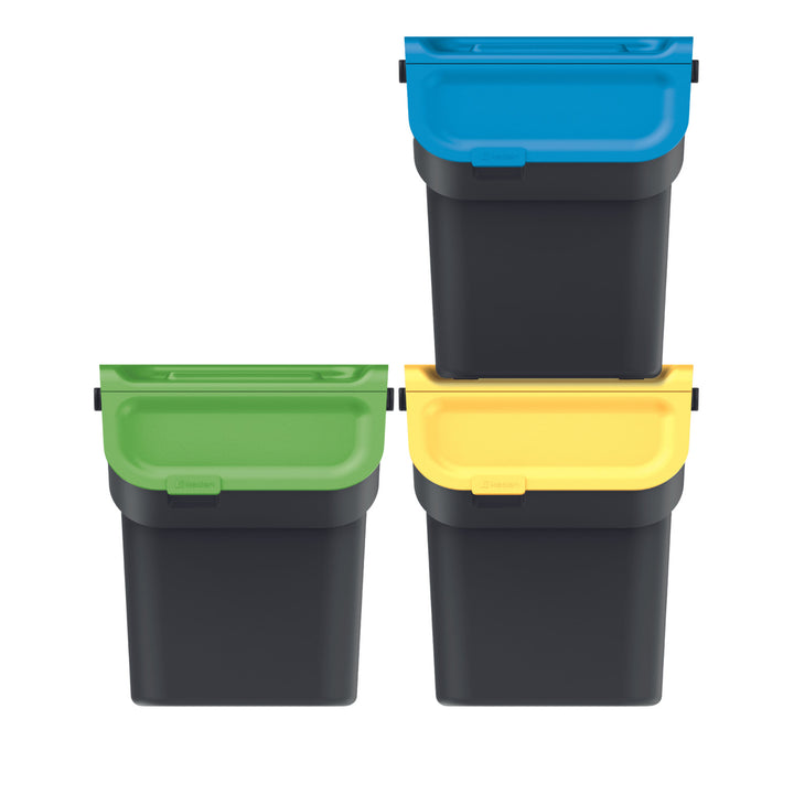 Set 3 cosuri pentru colectare selectiva Prosperplast Kaddi Q, 36 x 28 x 25 cm, 20L, negru