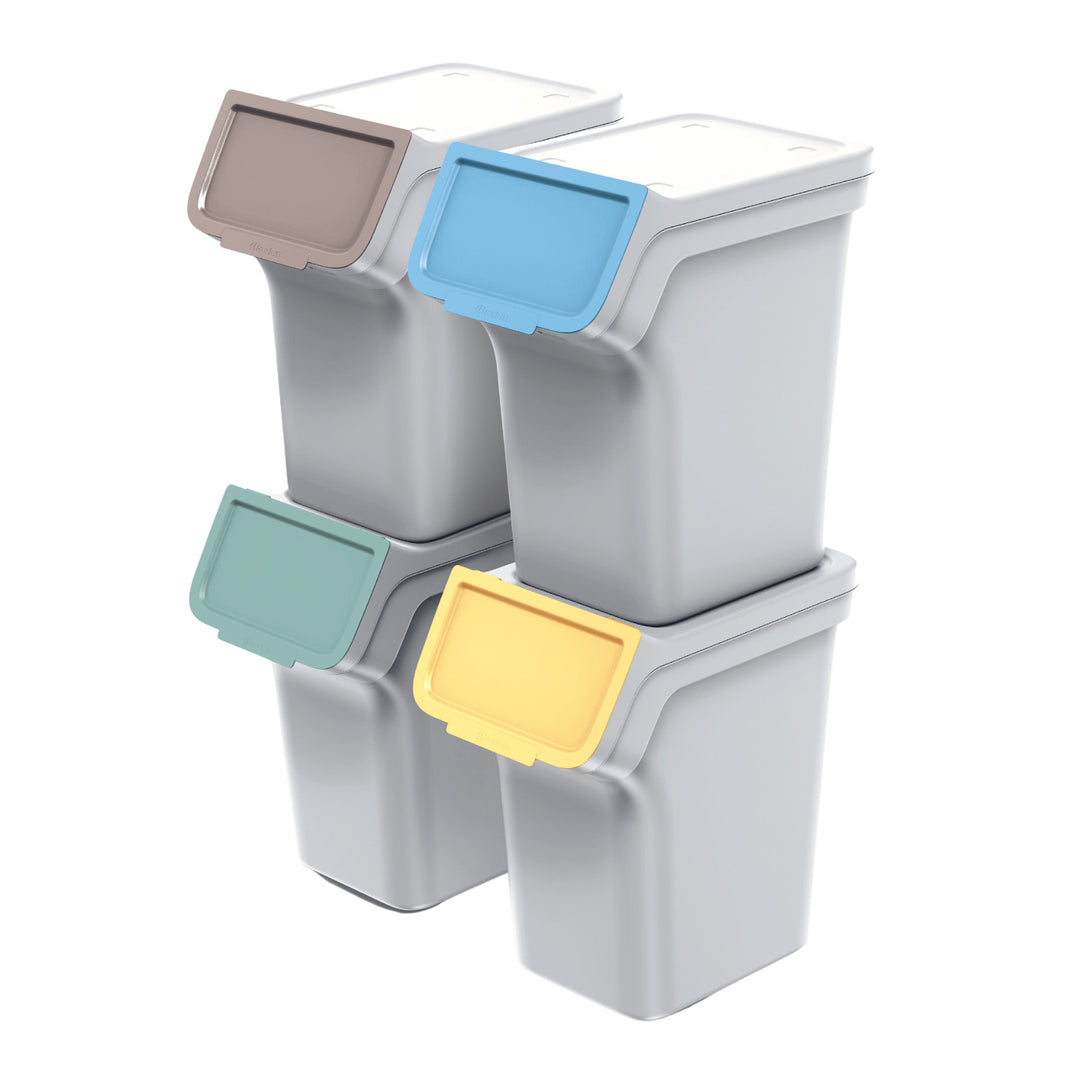 Set 4 cosuri pentru colectare selectiva Prosperplast Stackbox Q, 38 x 24 x 45 cm, 20L, gri deschis