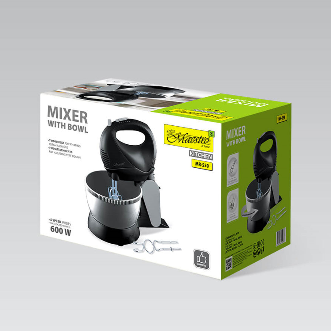 Mixer cu bol Maestro MR-550, 600W, negru, functie Turbo