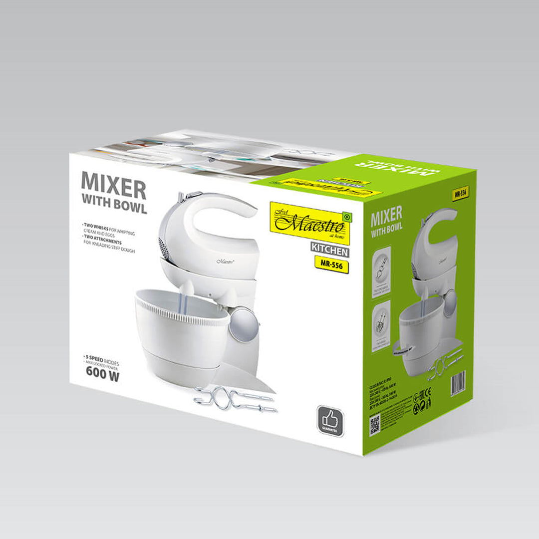 Mixer cu bol Maestro MR-556, 600W, alb, functie Turbo