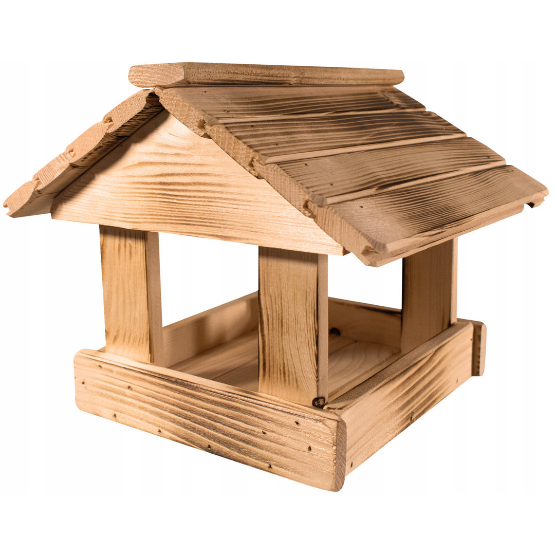 Hranitor exterior pentru pasari, 25 x 30 x 30 cm, din lemn ars