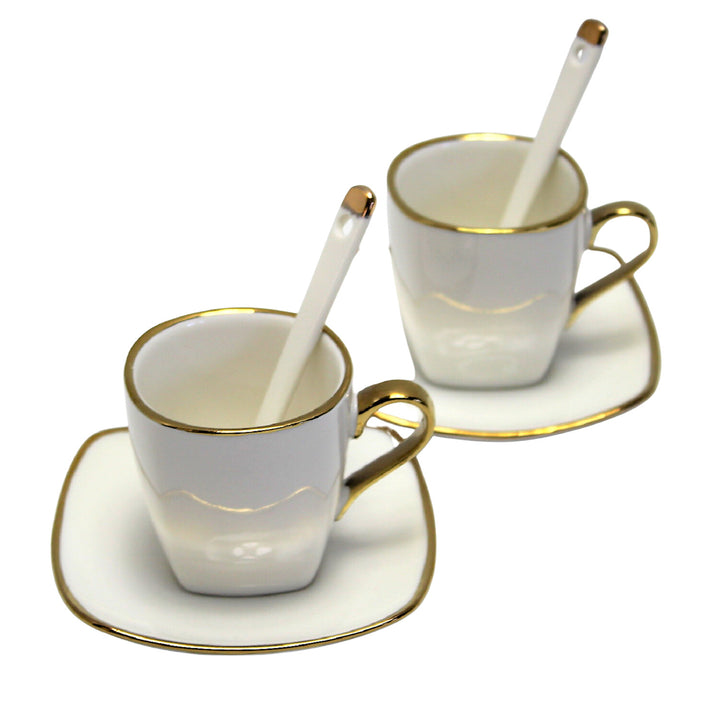 Set de 2 cesti din portelan, pentru Espresso, cu farfurii si lingurite