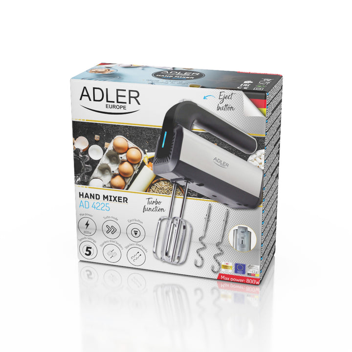 Mixer de mana Adler, 5 viteze, 800 W, funcție Turbo, AD 4225