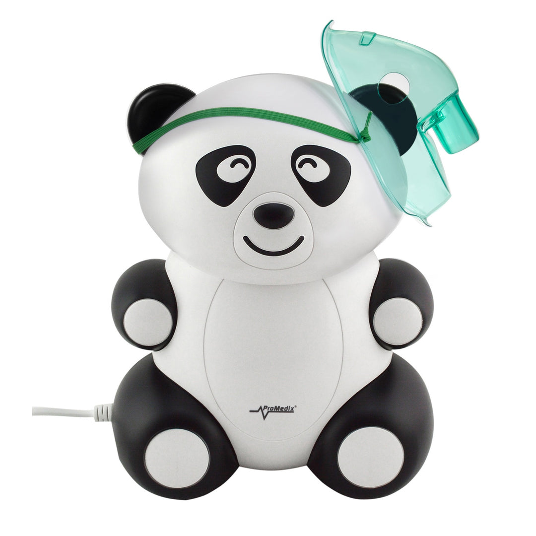 Set patut turistic copii, PR-803G, gri, roti, husa de protectie si inhalator in forma de panda