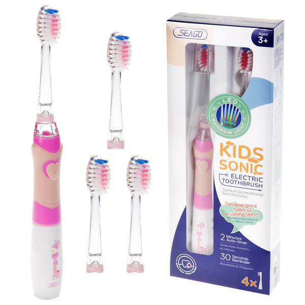 Periuță de dinți sonică pentru copii SEAGO, roz, 1xAA 1.5V (nu este inclus), 3 vârfuri, SG-977 Pink