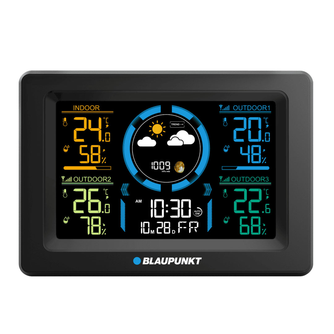 Stație meteo Blaupunkt, higrometru, presiune, prognoză, 3 senzori, WS40BK