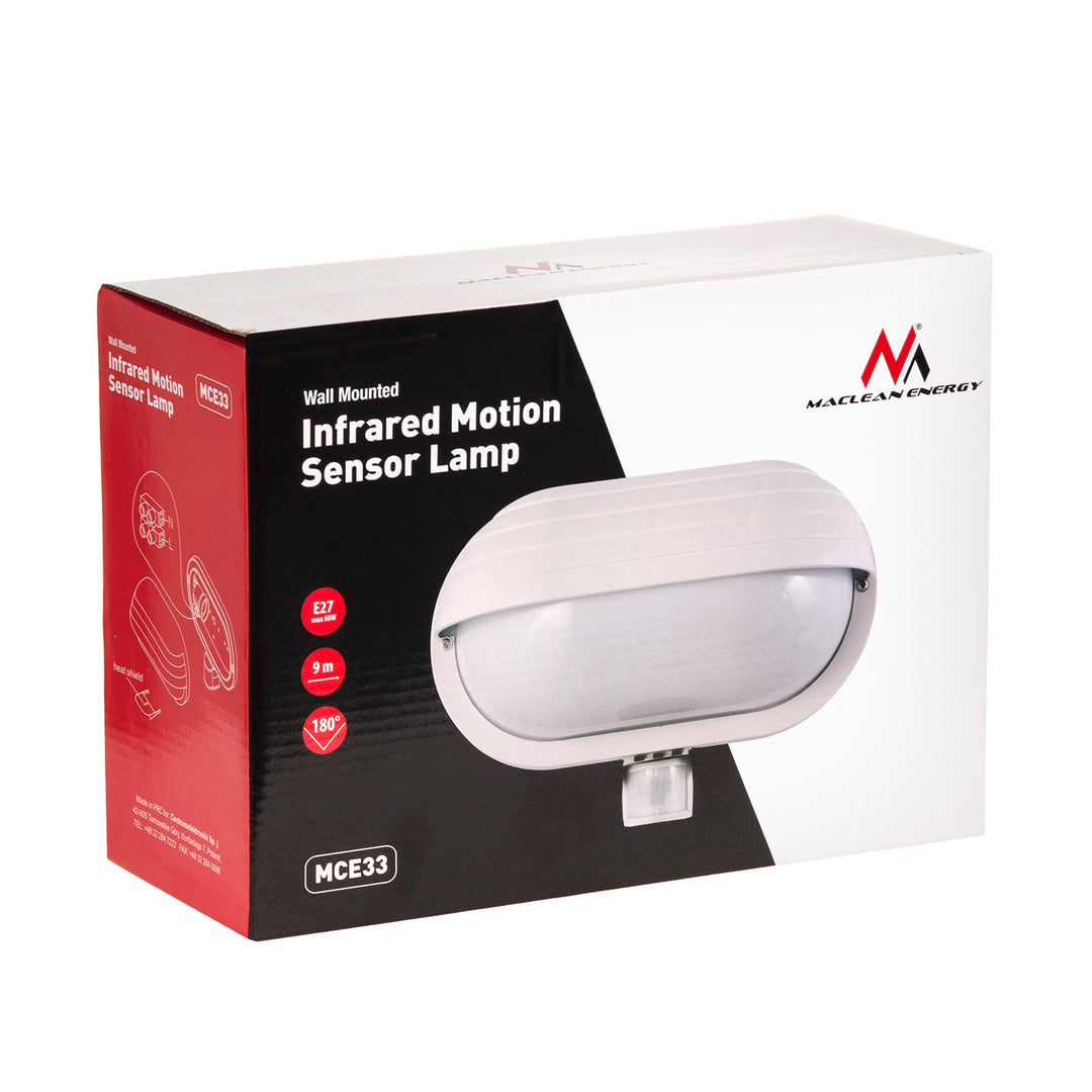 Corp de iluminat de perete Maclean, cu senzor PIR, max. 60W, 180°, MCE33 W + LED 9W