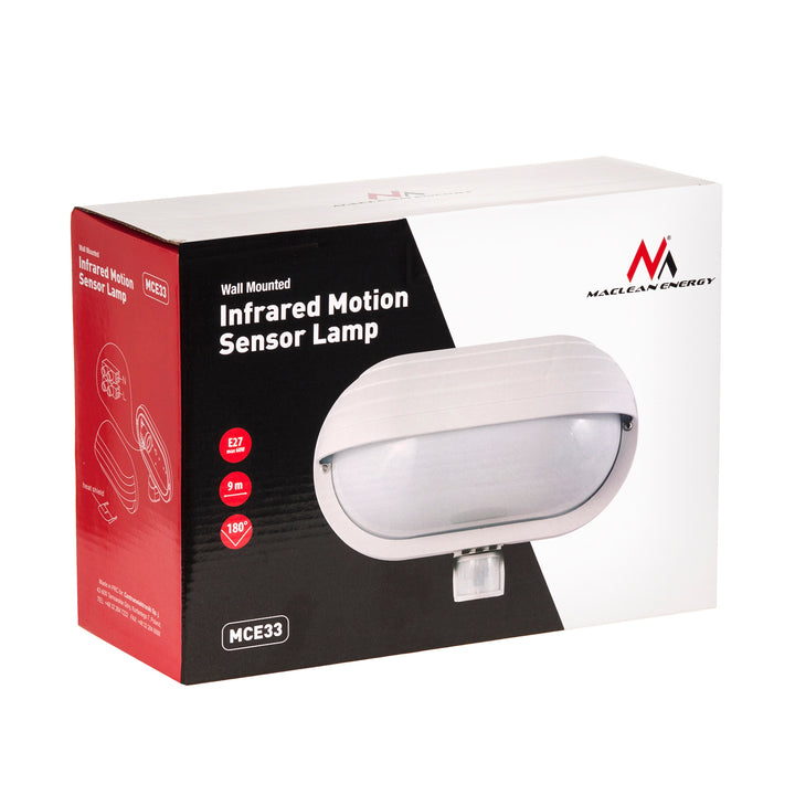 Corp de iluminat de perete Maclean, cu senzor PIR, max. 60W, 180°, MCE33 W + LED 9W
