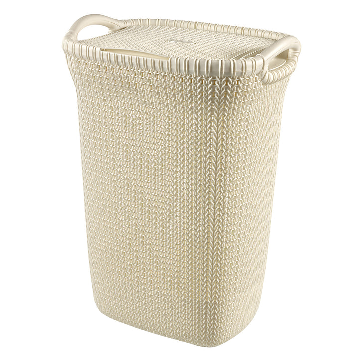 Coș de rufe Curver, design ajurat, 2 mânere, 57l, crem, Knit