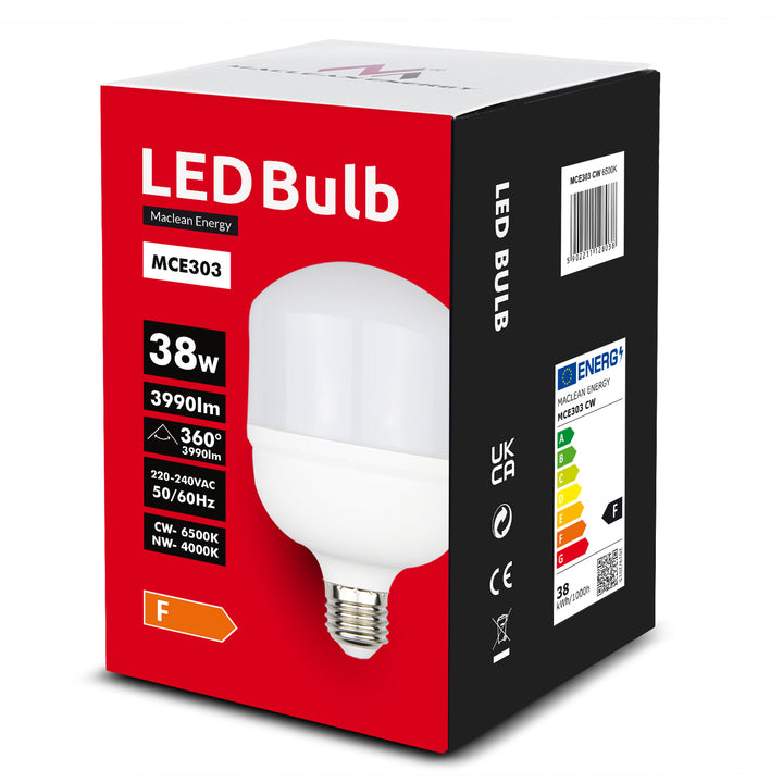 Bec cu LED Maclean, E27, 38W, 220-240V AC, alb rece, 6500K, 3990lm, MCE303 CW